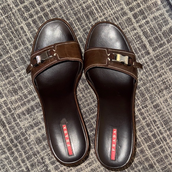 Prada Dark Brown Leather Mules slides - Picture 1 of 3